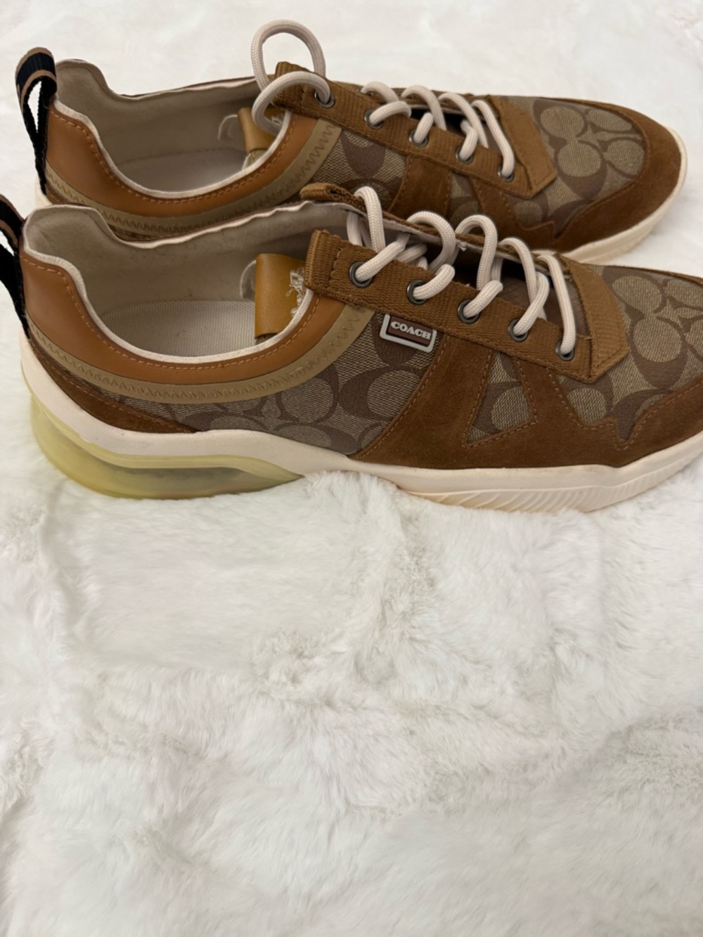 Coach Signature Monogram Sneakers Brown Canvas Suede Lace-Up Size 12D - Picture 2 of 9